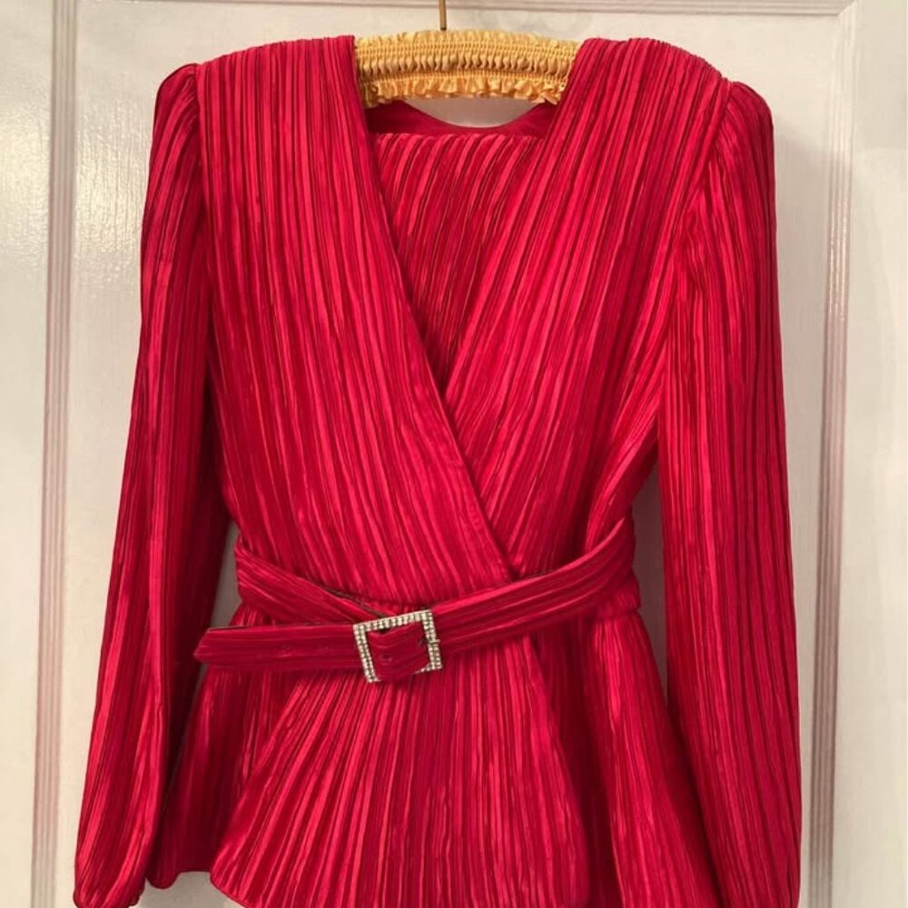 Stunning vintage hot pink George F Couture belted skirt suit